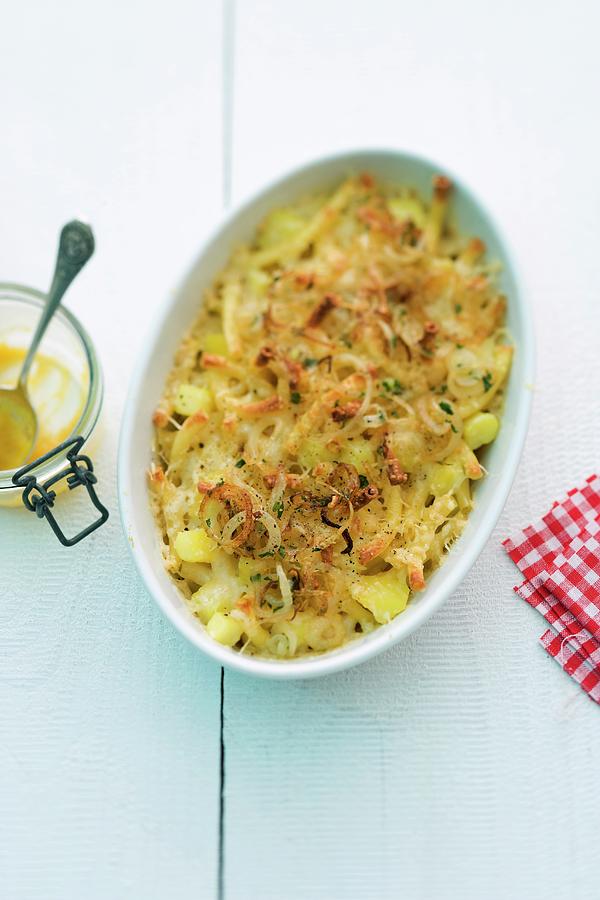 Swiss lpermagronen pasta Bake Potatoes And Onions Photograph by Michael Wissing