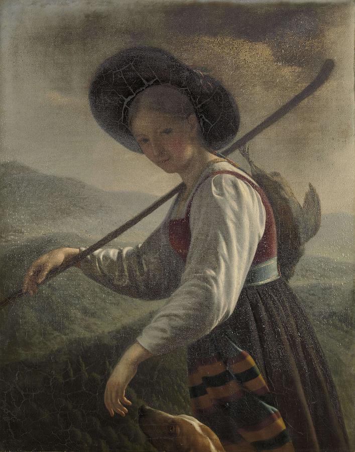 Swiss Peasant Woman. Painting by Cornelis Cels -1778-1859-