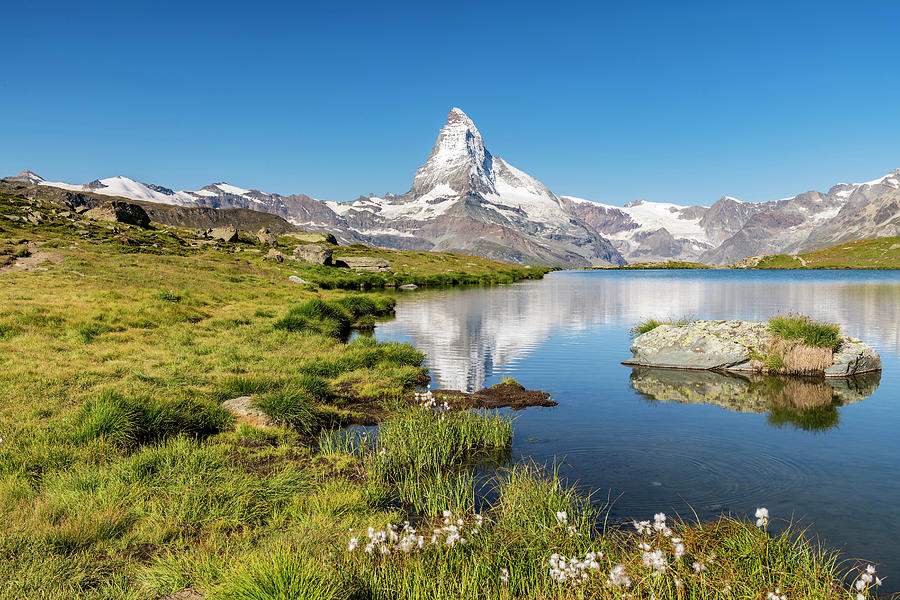 Switzerland, Valais, Alps, Matterhorn (4478m), Swiss Alps, Zermatt, Lake Stellisee With Matterhorn Digital Art by Stefano Politi Markovina