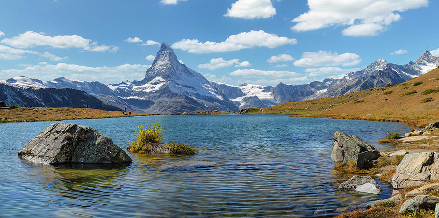 Switzerland, Valais, Zermatt, Alps, Matterhorn, Swiss Alps, View Over The Stellisee To The Matterhorn Digital Art by Markus Lange