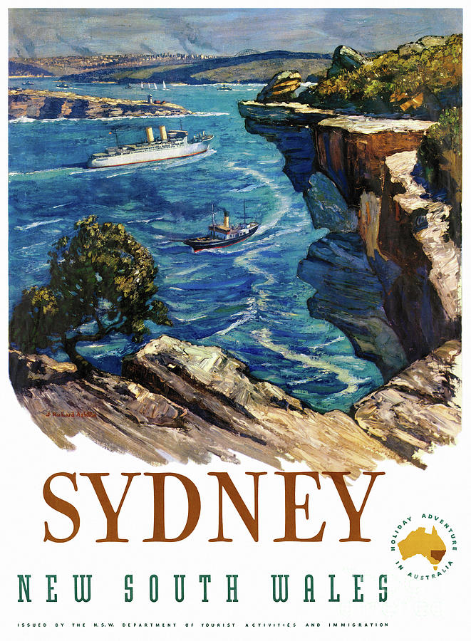 Vintage Drawing - Sydney Australia Vintage Travel Poster Restored by Vintage Treasure