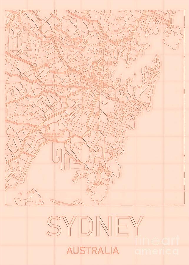 Sydney Blueprint City Map Digital Art by HELGE Art Gallery