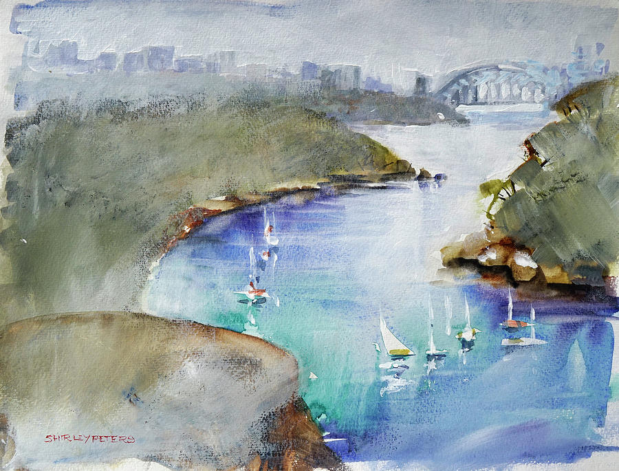 Sydney Harbour from Balls Head Painting by Shirley Peters