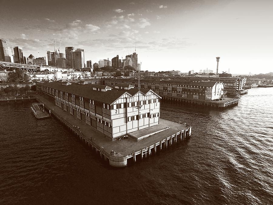 Sydney Pier on Dusk - Monochrome Photograph by David Hancock