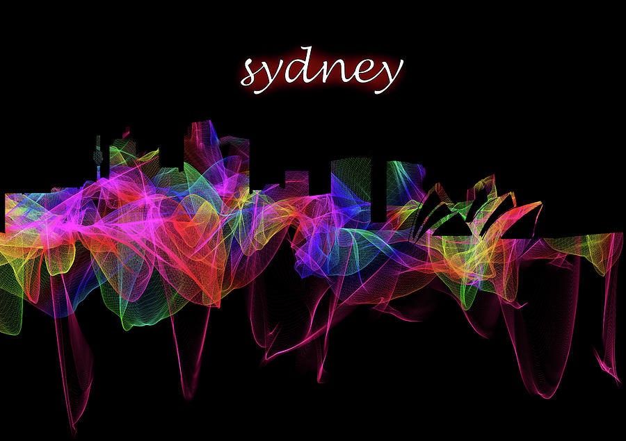 Sydney Skyline Art with Script Digital Art by Debra and Dave Vanderlaan