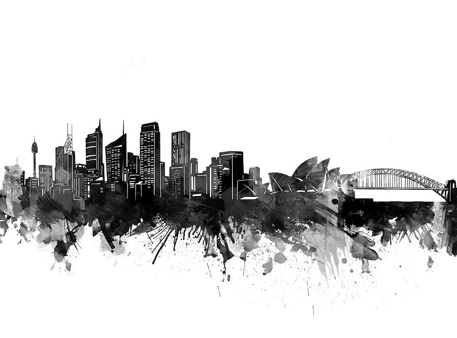 Sydney Skyline Bw Digital Art