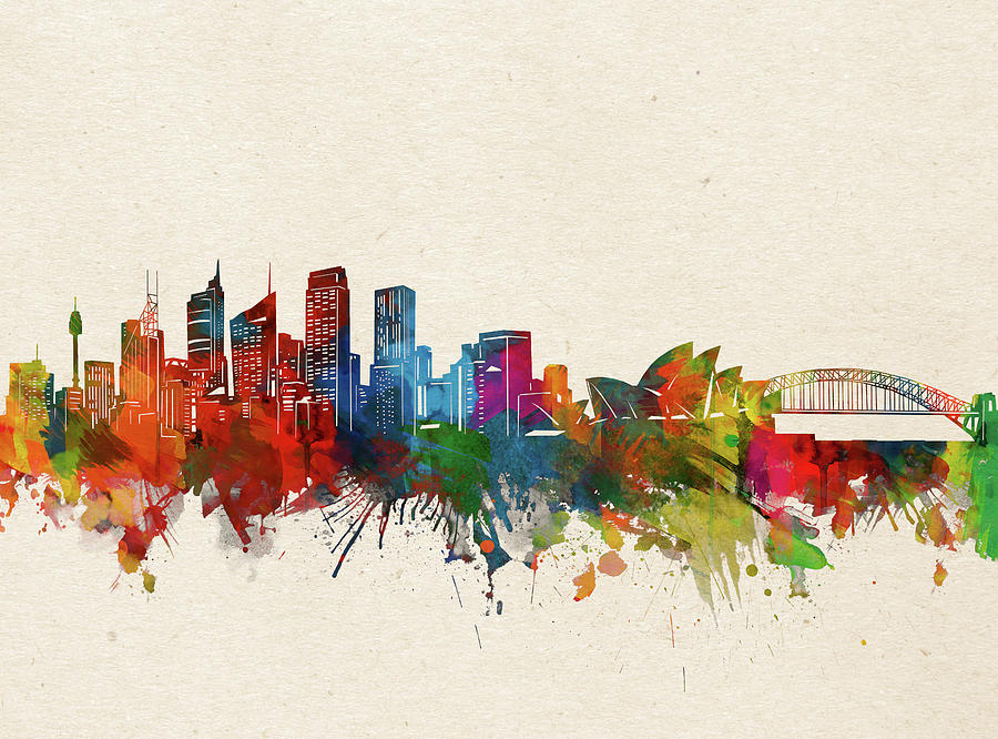 Sydney Skyline Watercolor Digital Art