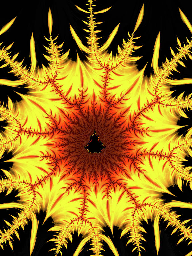 Abstract Photograph - Symmetric flames hot yellow and orange Fractal by Matthias Hauser