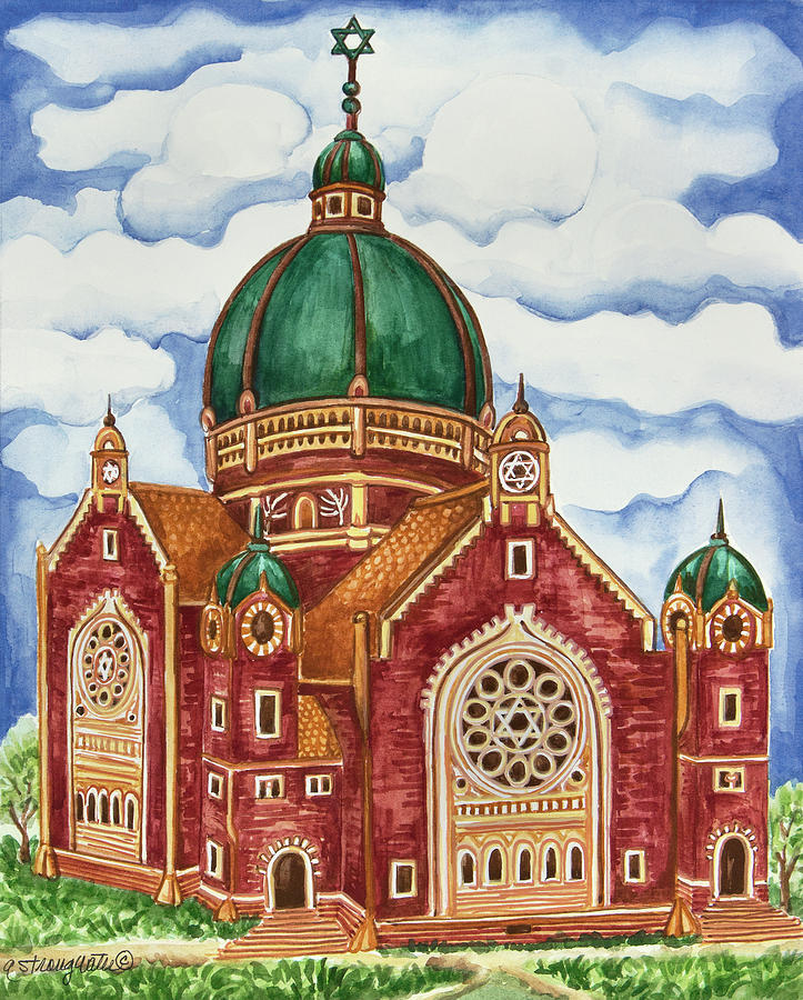 Jewish Painting - Synagogue Katowice Exterior by Andrea Strongwater