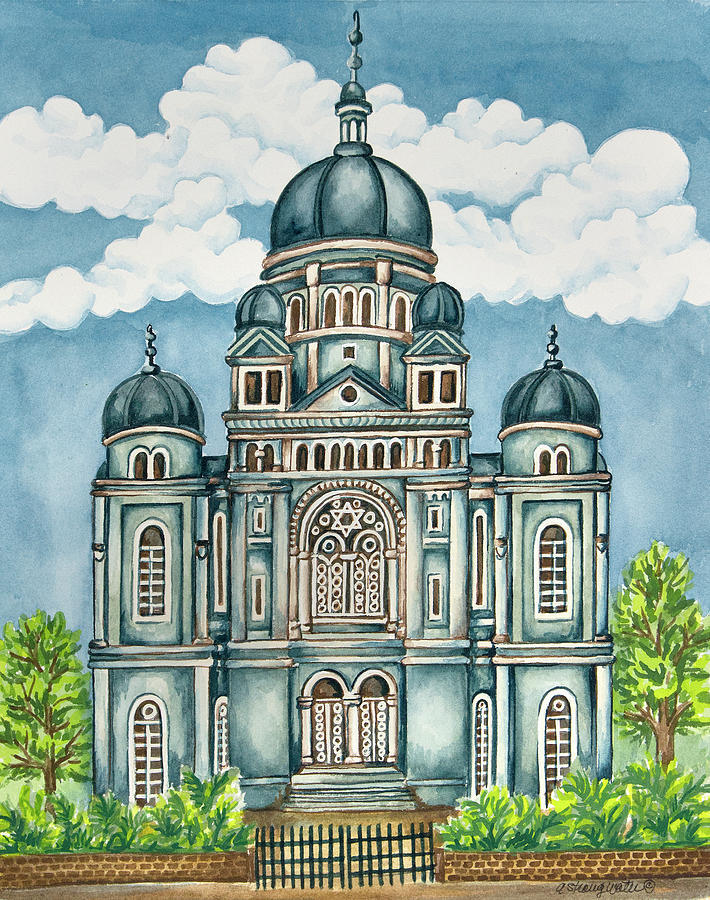 Jewish Painting - Synagogue Lodz Exterior by Andrea Strongwater