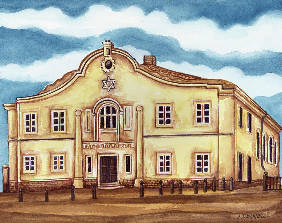 Jewish Painting - Synagogue Telz Exterior by Andrea Strongwater