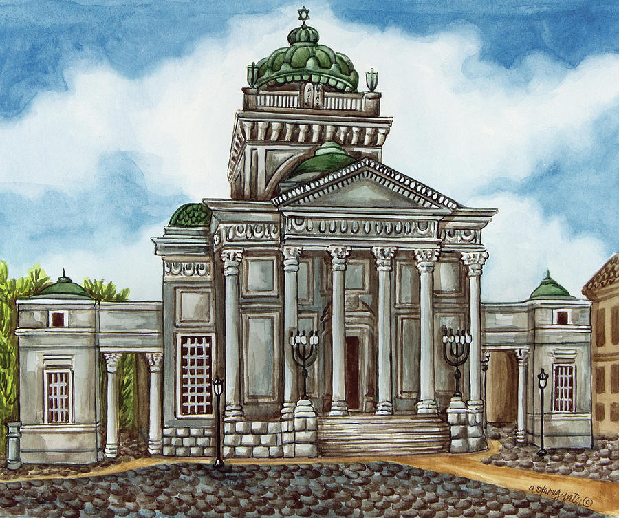 Jewish Painting - Synagogue Warsaw Exterior by Andrea Strongwater
