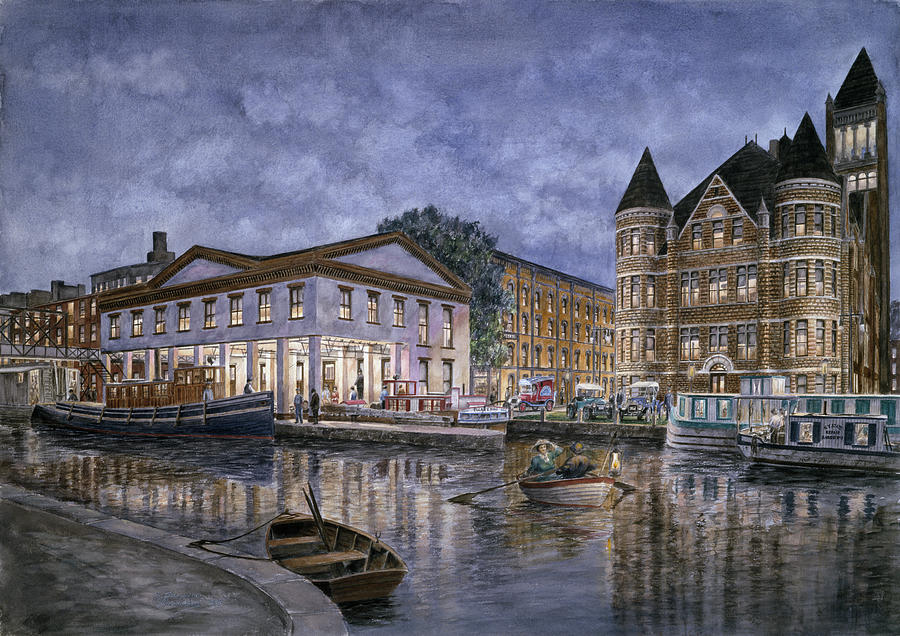 Vintage Painting - Syracuse:  The Weighlocks And City Hall by Stanton Manolakas