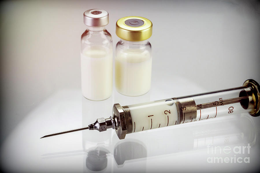 Syringe Next To Two Vials With Medicine Photograph by Digicomphoto/science Photo Library