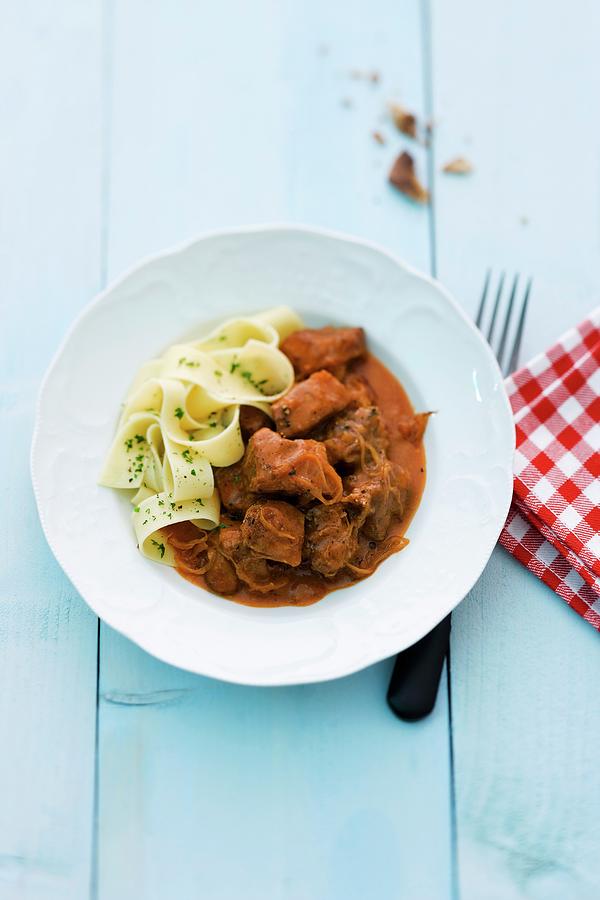 Szeged Goulash With Tagliatelle Photograph by Michael Wissing
