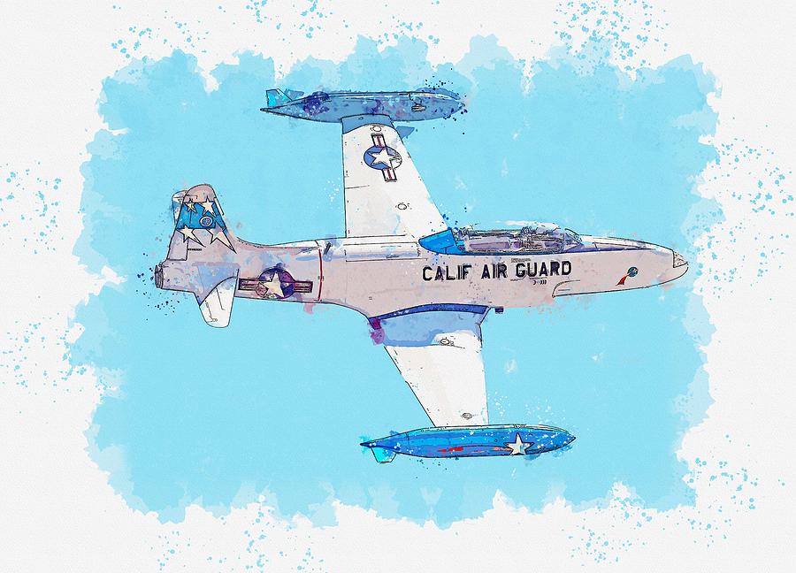 T-33 in California Air Guard Livery watercolor by Ahmet Asar Painting by Celestial Images