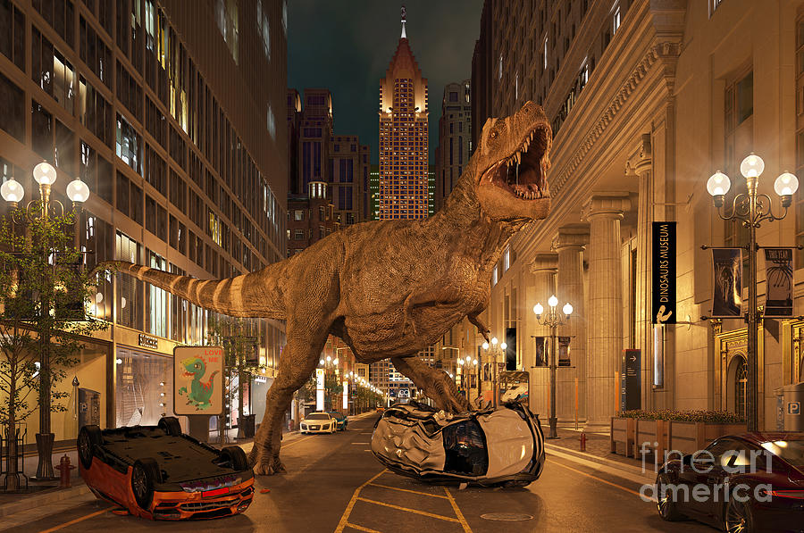 T-rex Dinosaur In A City Photograph by Leonello Calvetti/science Photo Library