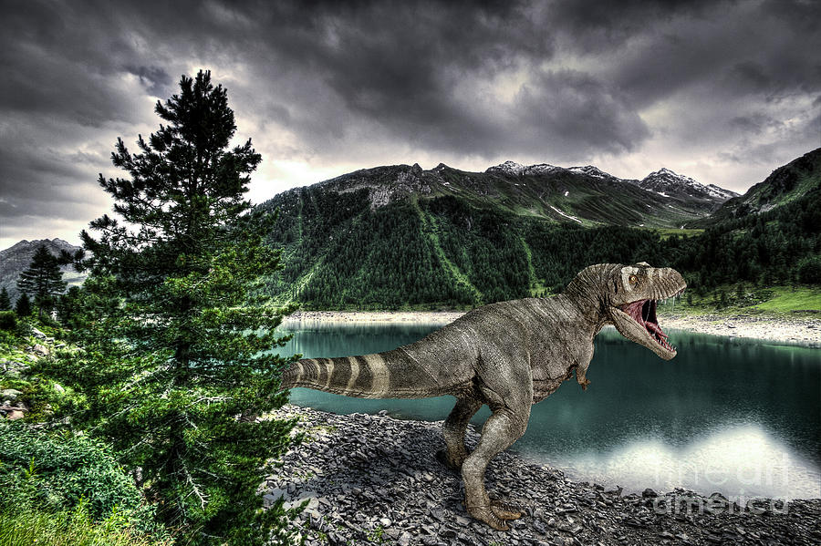 T-rex Dinosaur On A Lake Shore Photograph by Leonello Calvetti/science Photo Library