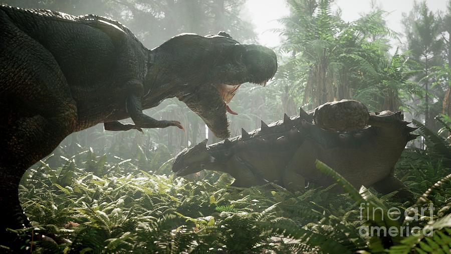 T-rex Fighting Ankylosaur Photograph by Richard Jones/science Photo Library
