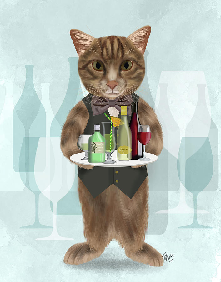 Cat Painting - Tabby Cat Cocktails by Fab Funky