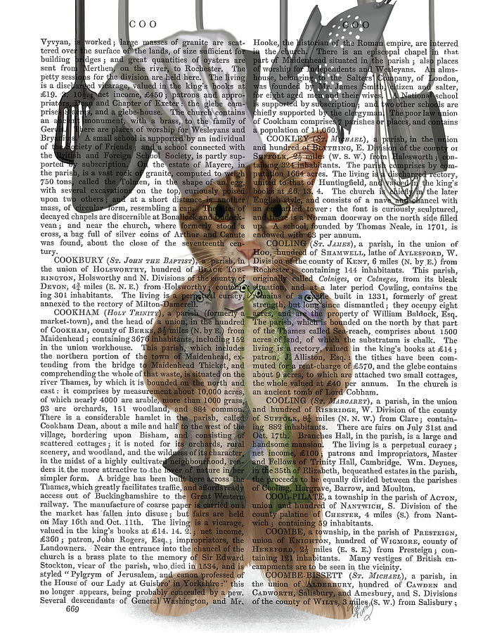 Cat Painting - Tabby Cat Fish Chef, Full Book Print by Fab Funky