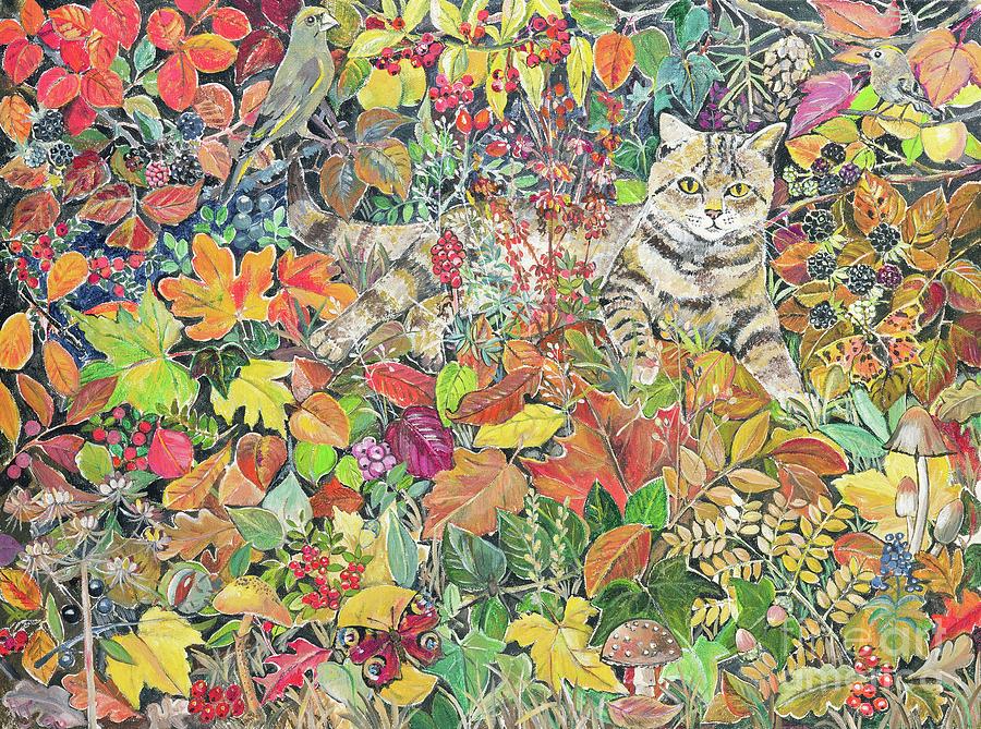 Tabby In Autumn, 1996 Painting by Hilary Jones