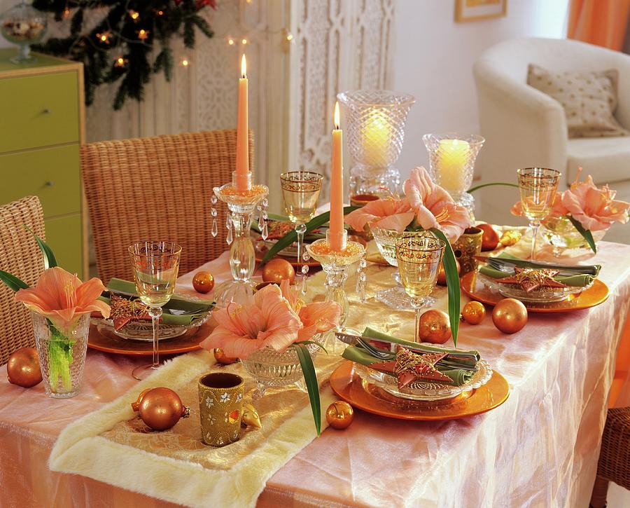 Table Decoration In Salmon And Bronze Photograph by Strauss, Friedrich