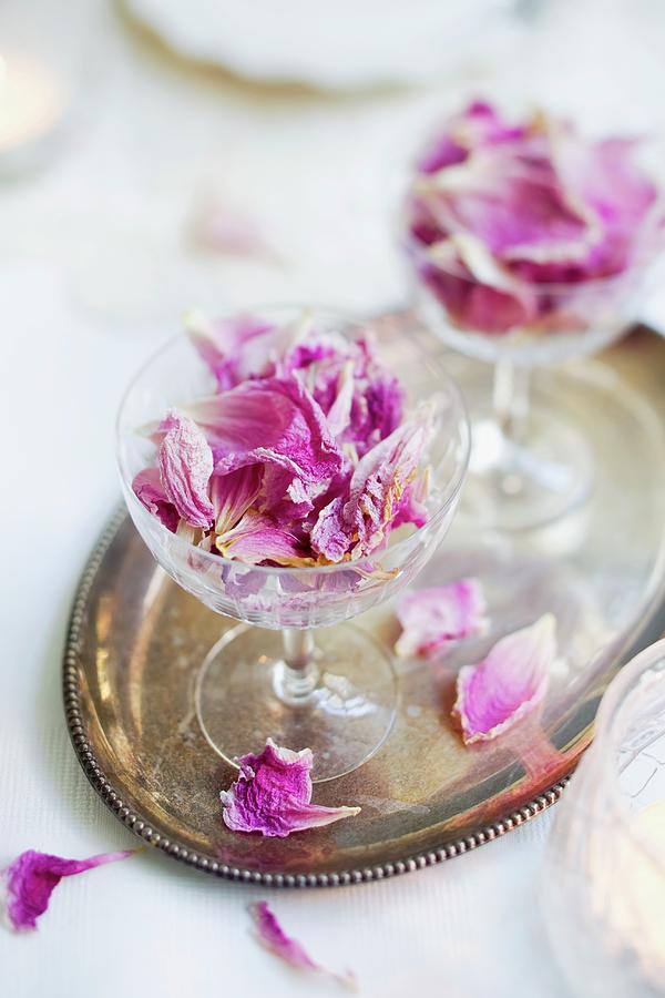 Table Decoration With Dried Rose Petals Photograph by Sporrer/skowronek