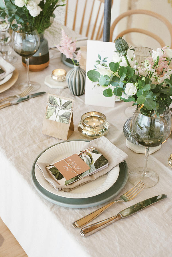 Table Festively Set For Wedding In Natural Shades Photograph by Katja Heil