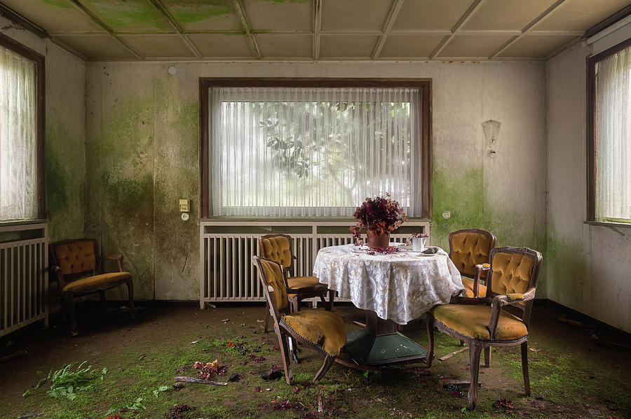 Table in Abandoned Dining Room Photograph by Roman Robroek