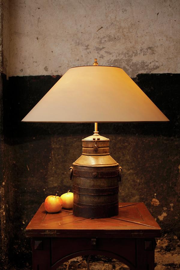 Table Lamp With Base Hand-made From Old Milk Churn Photograph by Bodo Mertoglu