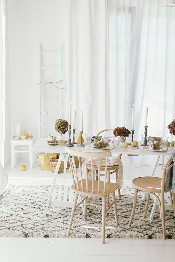 Table Set For Autumn Dinner In Bright Interior Photograph by Katja Heil