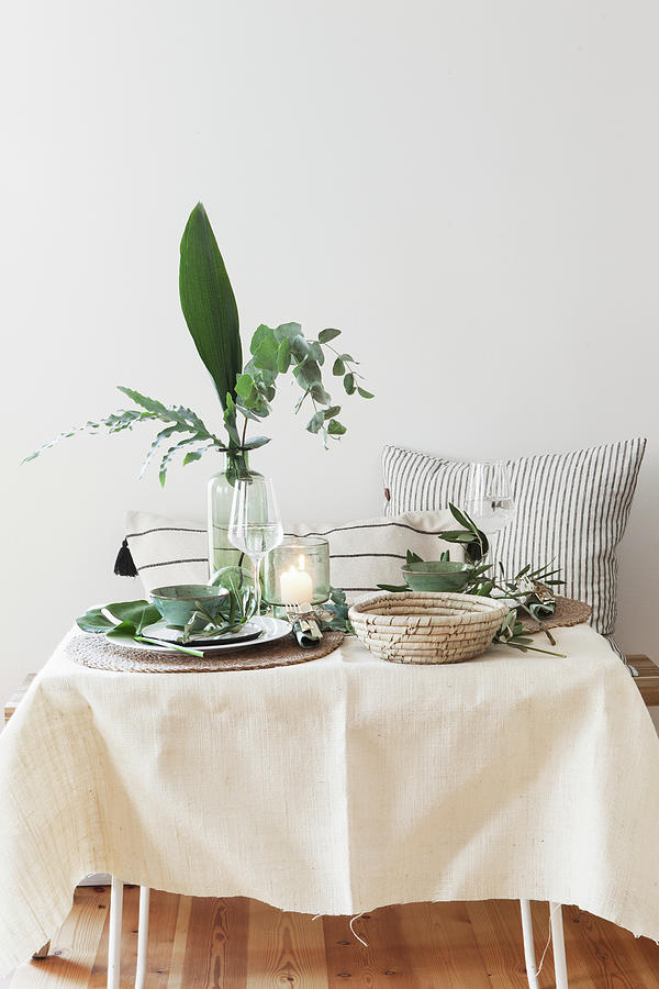 Table Set In Summery Style With Mediterranean Greenery Photograph by Hej.hem Interior