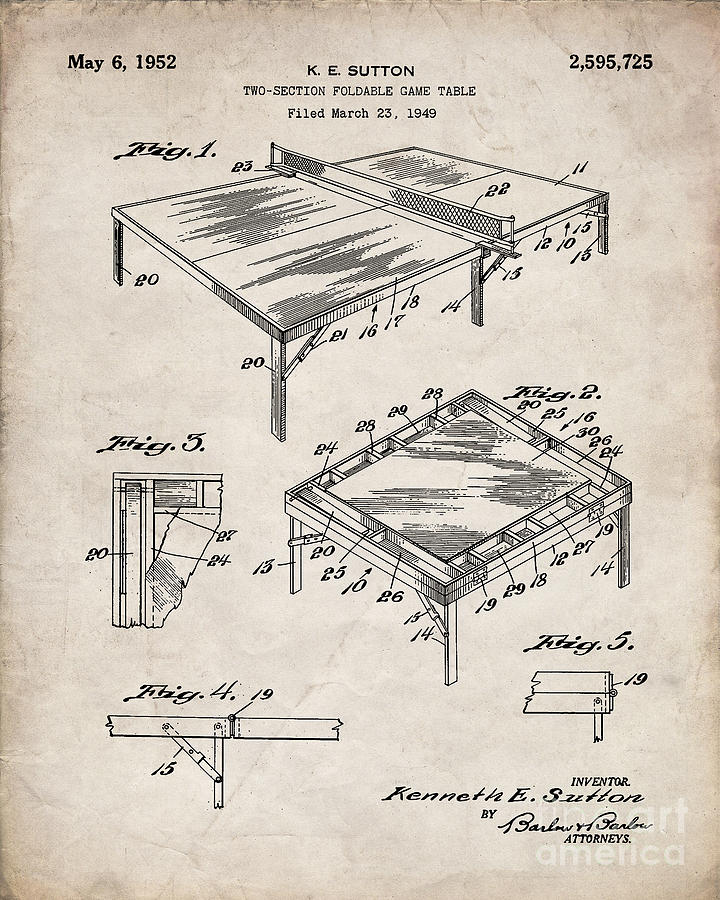 Tennis Digital Art - Table Tennis Patent, Tennis Art - Antique Vintage by Patent Press