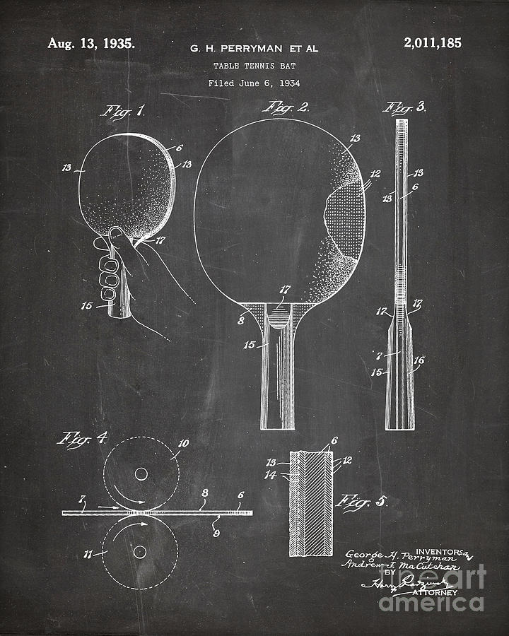 Table Tennis Patent, Tennis Paddle Art - Chalkboard Digital Art by ...