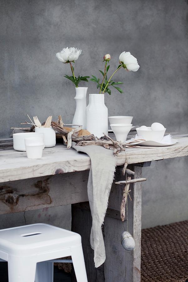 Table, Vase, Peonies Photograph by Veslemy Vrskar