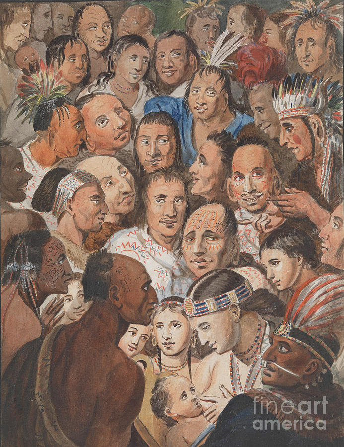 Tableau Of Indian Faces Drawing by Heritage Images