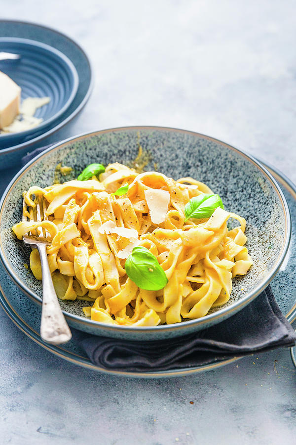 Tagliatelle With A Creamy Butternut Squash, Parmesan And Basil Photograph by Sandhya Hariharan