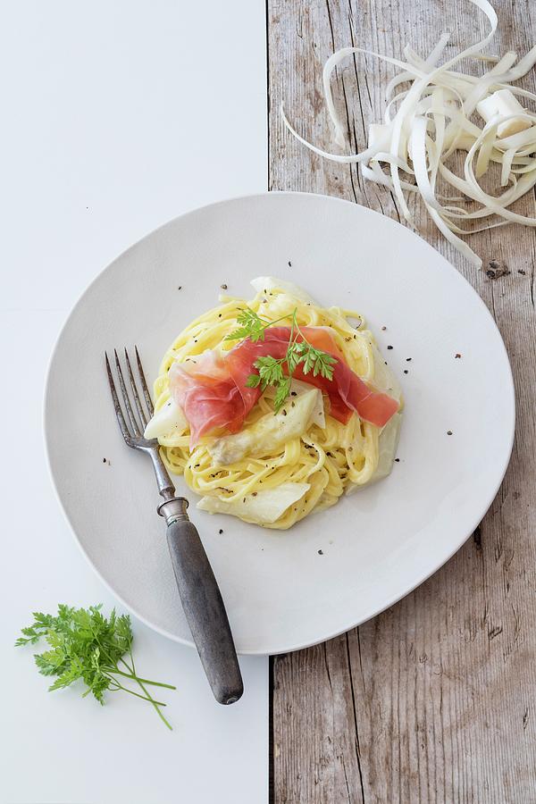 Tagliatelle With Asparagus And Parma Ham Photograph by Jan Wischnewski