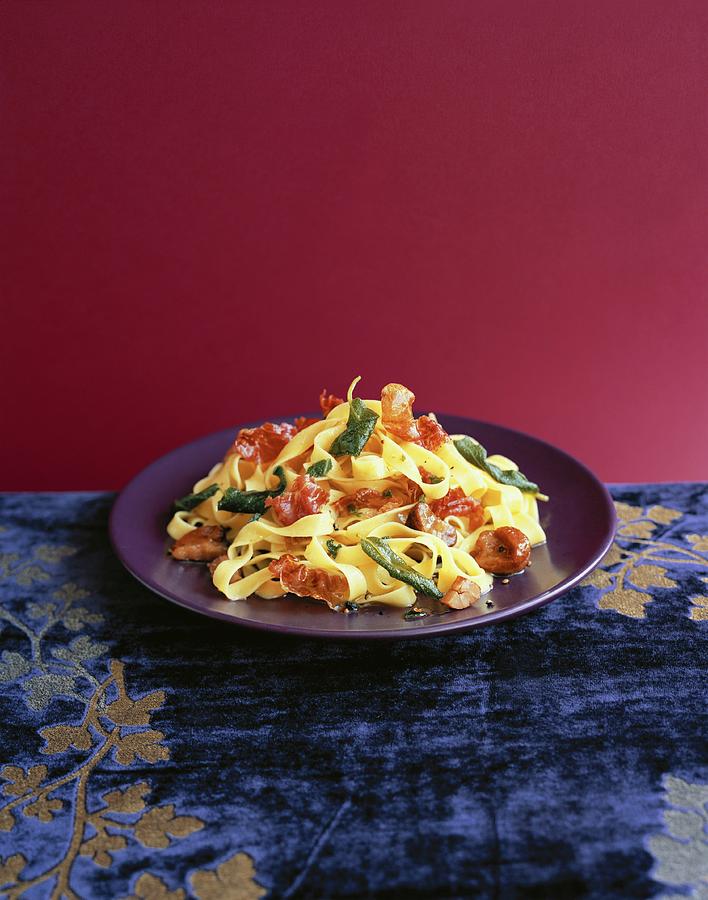 Tagliatelle With Chestnuts, Sage And Crispy Para Ham Photograph by ...