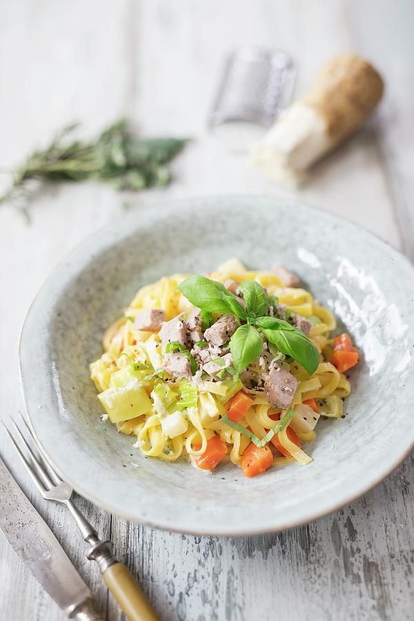Tagliatelle With Tafelspitz boiled Beef And Carrots Photograph by Jan Wischnewski