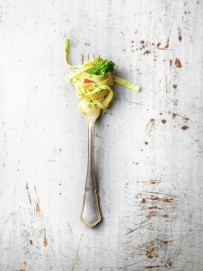Tagliatelle With Tender Stem Broccoli On Fork Photograph by Stuart Minzey