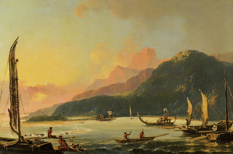 William Hodges Painting - Tahitian War Galleys in Matavai Bay, Tahiti, 1776 by William Hodges