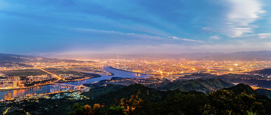 Taipei City Skyline With River At Night Photograph by Wan Ru Chen