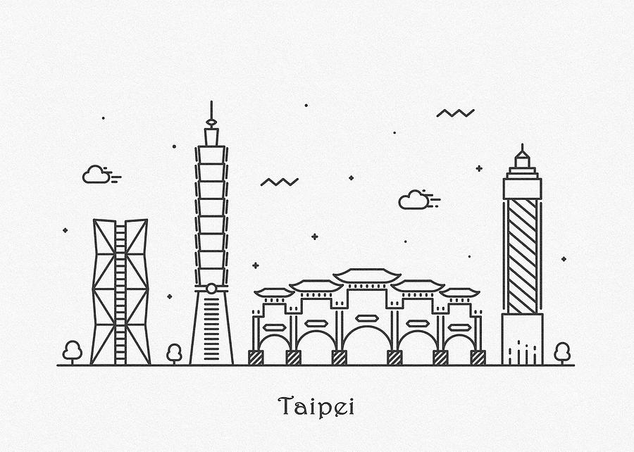 Taipei Cityscape Travel Poster Drawing by Inspirowl Design