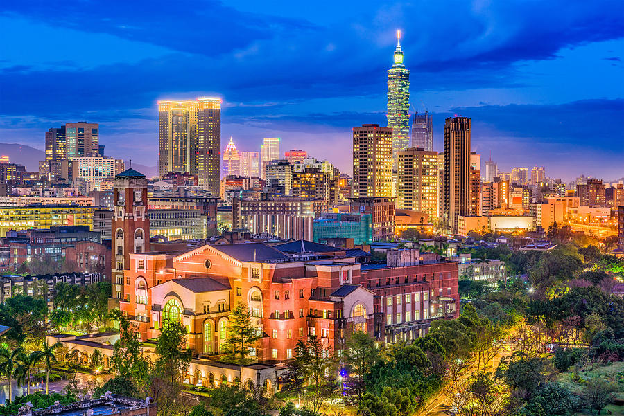 Skyscraper Photograph - Taipei, Taiwan Skyline At Twilight by Sean Pavone