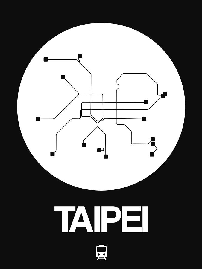 Map Digital Art - Taipei White Subway Map by Naxart Studio