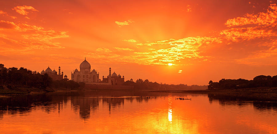 Taj Mahal And Yamuna River At Sunset Photograph by Adrian Pope