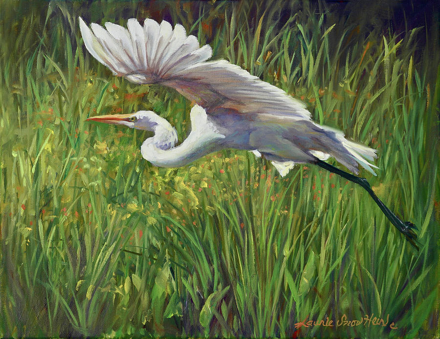 Egret Painting - Taking Flight by Laurie Snow Hein