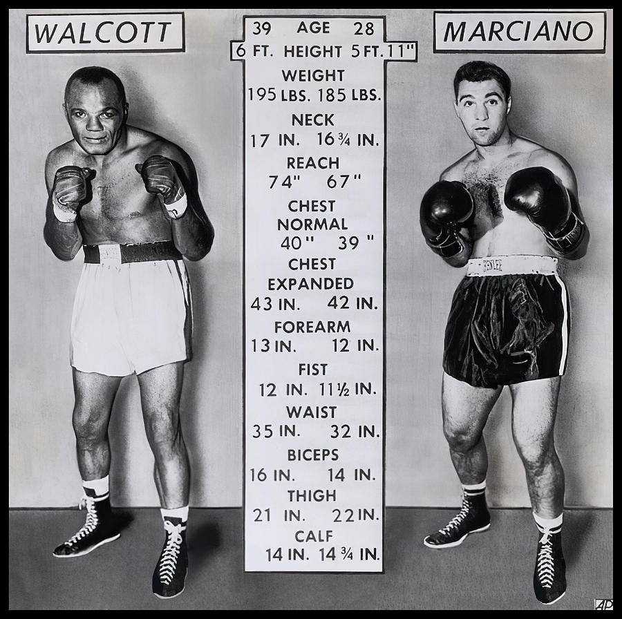 Tale Of The Tape - Walcott V S Marciano 1952 - Black Border Digital Art ...